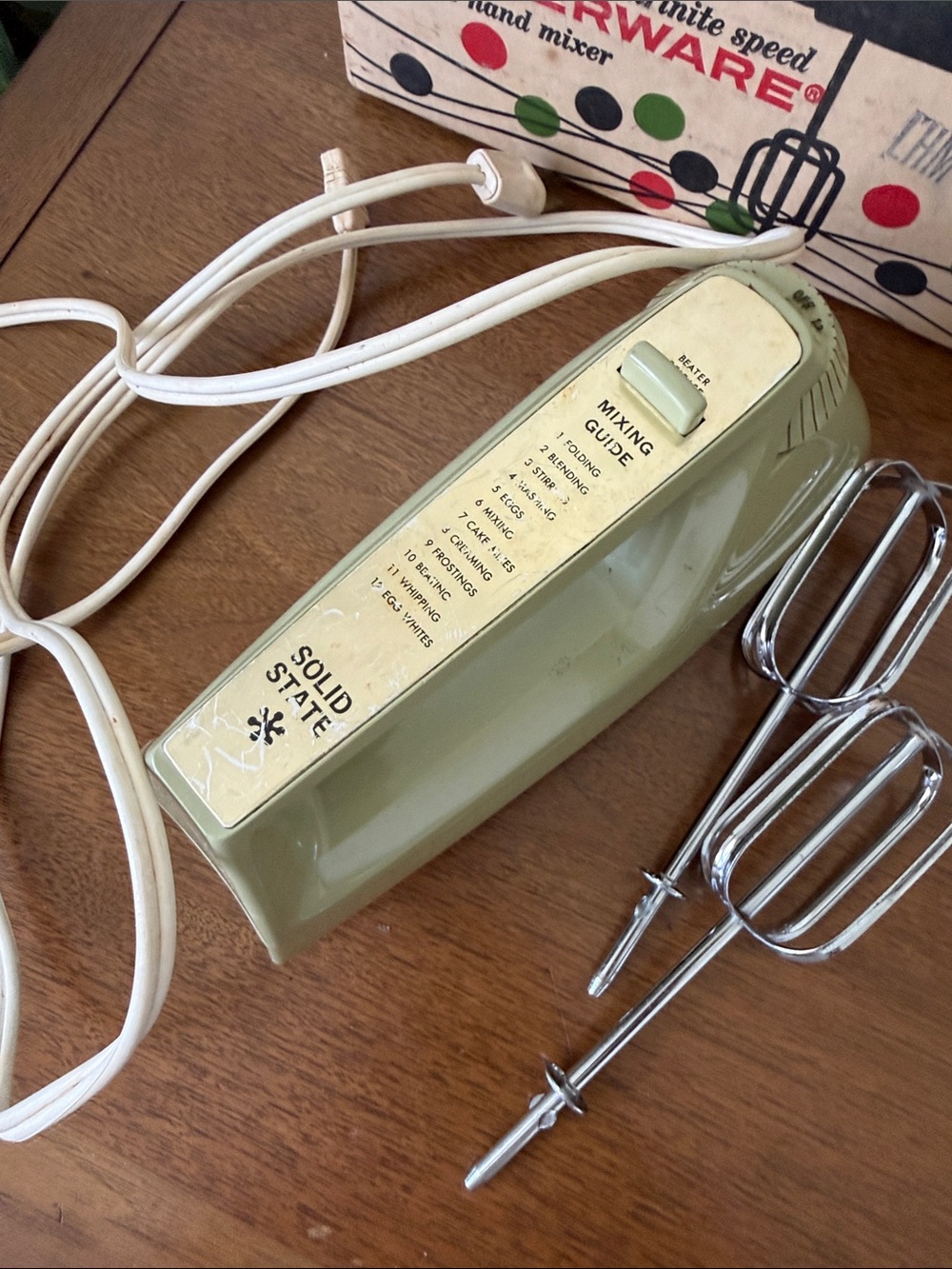 Farberware 70s Avocado Green Electric Hand Mixer Original Box - Picture 3 of 6